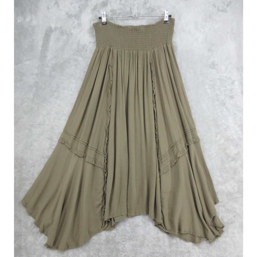 The Pyramid Collection Skirt Womens Size M Olive Green Smocked Waist Asymmetric